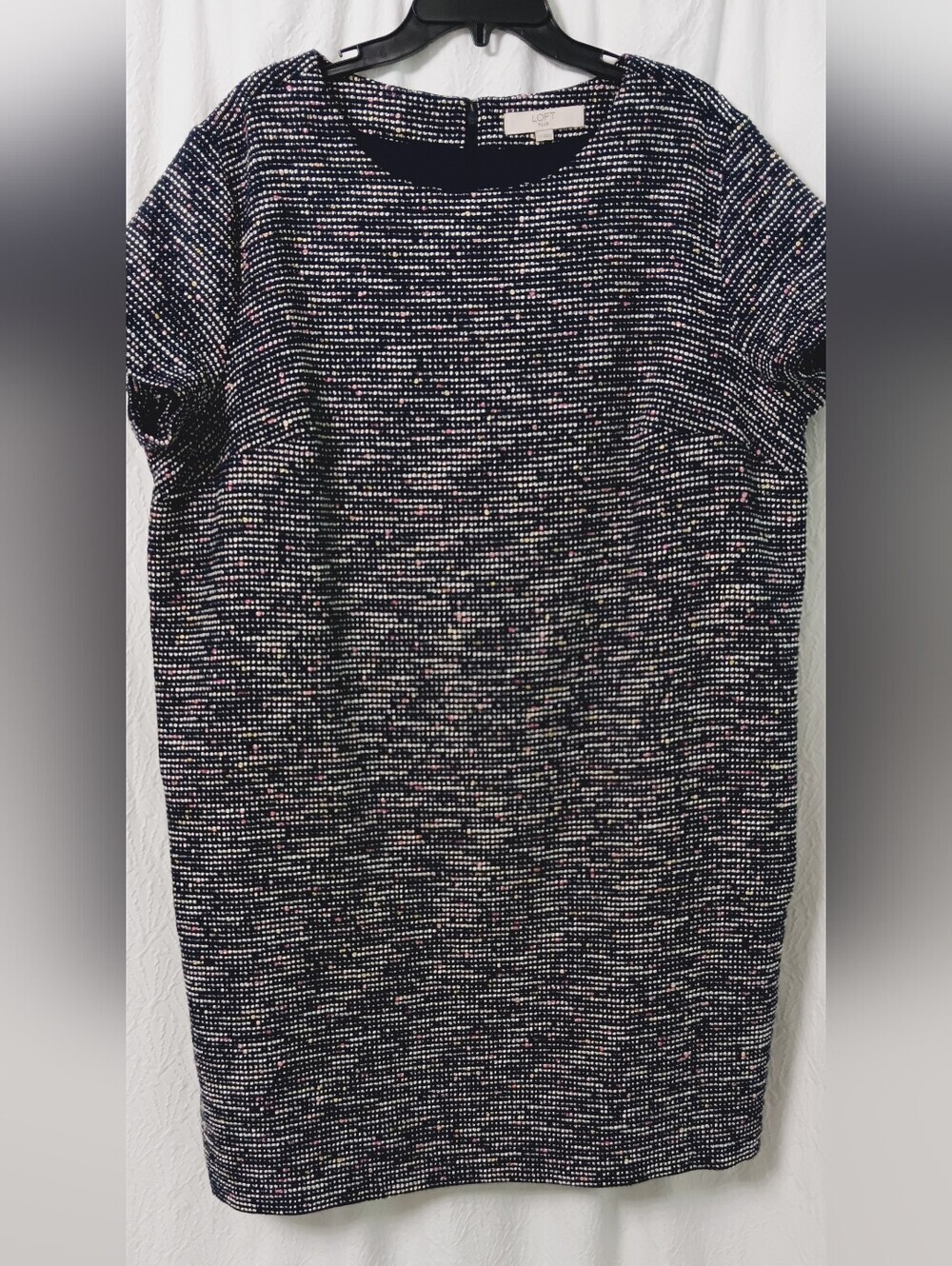 LOFT Textured Navy and White Shift Dress Size 20